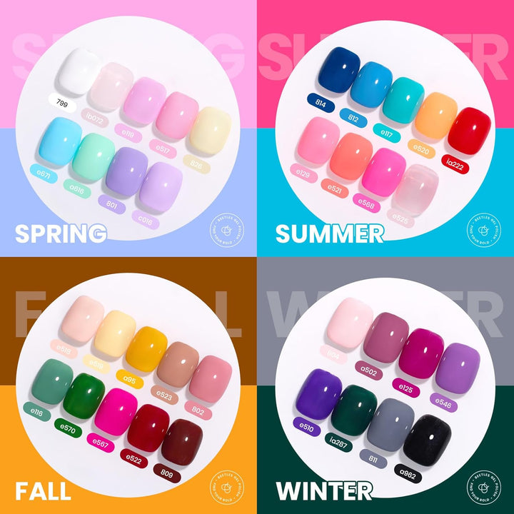 Vivid Seasons, Fall Gel Nail Polish Set, 36 Colors Yellow Burgundy Purple Pink Jelly Shades, 45Pcs with Base & Top Coat, UV LED Soak off DIY Salon Set, Gift for Women & Girls