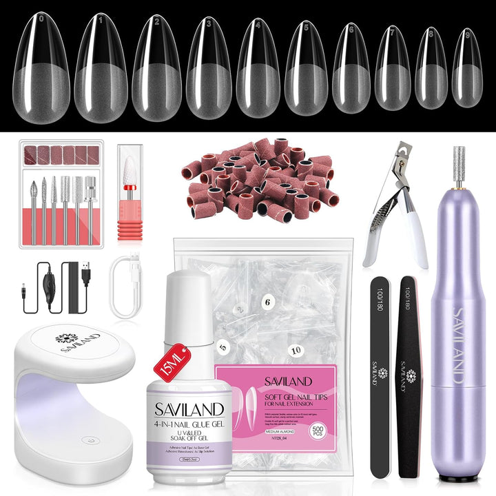 Acrylic Nail Starter Kit: Clear Pink Nude Acrylic Powder & Liquid, Brush, Files, Forms, Press on Nails, Home Practice Set