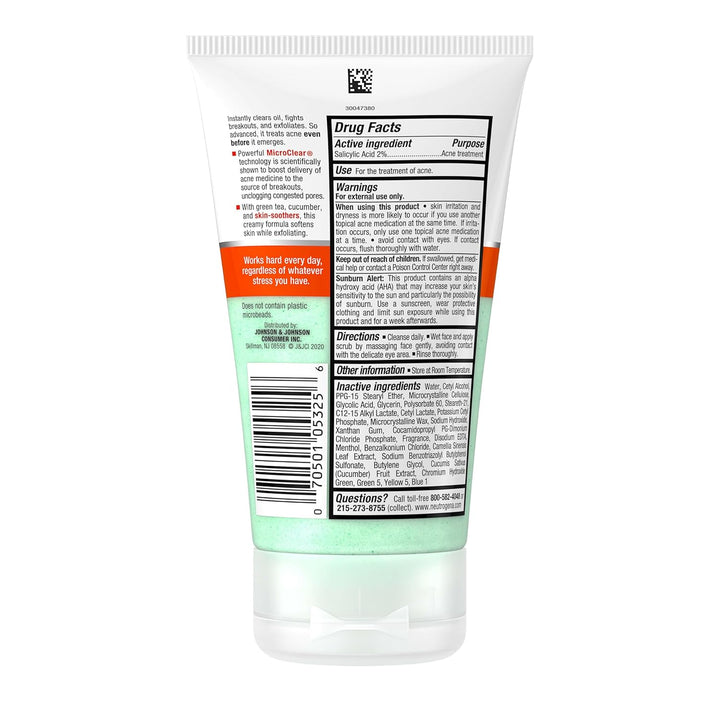 Oil-Free Acne Stress Control Power-Clear Scrub, 2% Salicylic Acid for Acne-Prone Skin, Exfoliating Daily Facial Scrub, 4.2 Fl. Oz