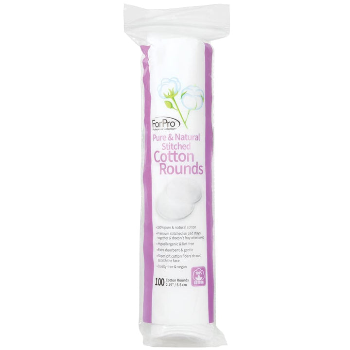 Forpro Pure & Natural Stitched Cotton Rounds for Face (400-Count), 100% Pure Cotton Makeup Remover Pads, Hypoallergenic, Lint-Free, Vegan & Cruelty-Free, Pack of 4-100 Cotton Pads