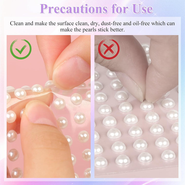 3732Pcs Hair Pearls, 3/4/5/6/8Mm White and Beige Pearl Stickers for Crafts, Hair Pearls Stick on Body Gems for Eye Nails Make up and DIY Decorations