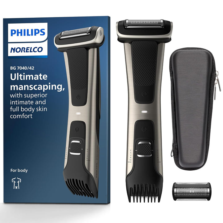 Philips Bodygroom 7000 Series, Showerproof Groin and Body Trimmer for Men, Precise Body Grooming, Adjustable Comb, Safe Even below the Belt, 80 Min. Runtime, Model BG7040/42