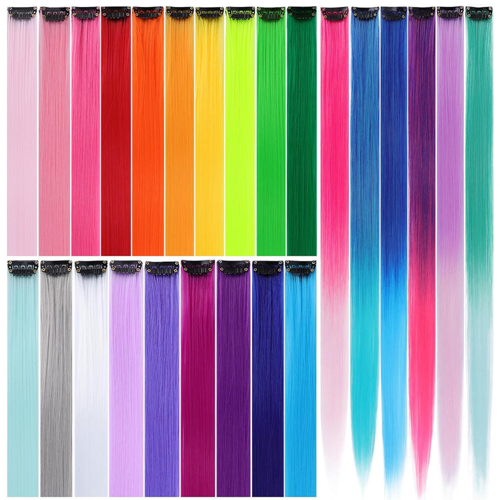 12PCS Colored Purple Hair Extensions Clip in Colorful Hair Extensions 22 Inch Rainbow Hair Extensions for Kids Women'S Gifts Blue Hair Extensions (22Inch,Purple)