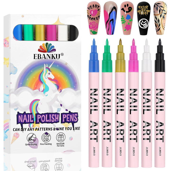 12 Colors Nail Art Pens Set, 3D 0.7MM Nail Polish Pens Quick-Drying Nail Art Acrylic Paint Nail Point Dotting Liner Pen Tools for Home & Salon Nail DIY