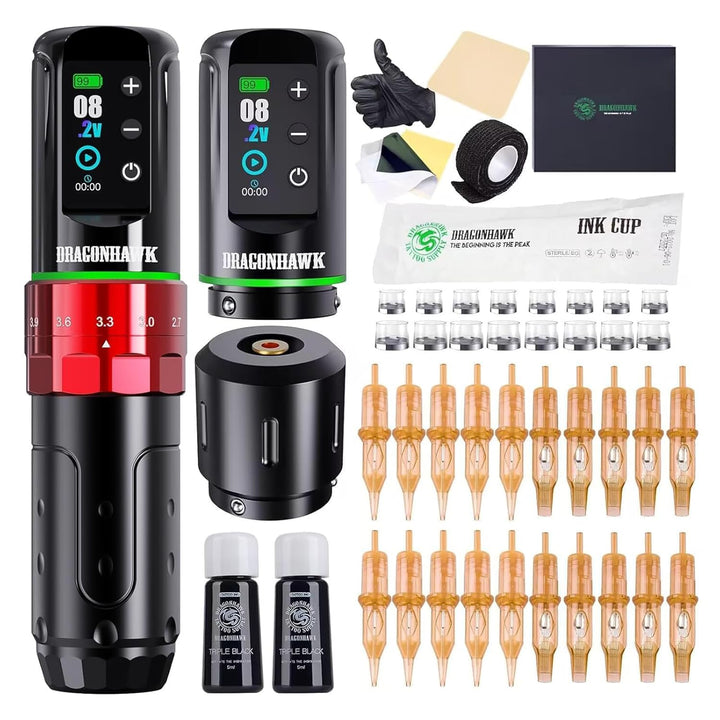 L3 Tattoo Kit, Cordless/Cord Complete Tattoo Gun Kit Pen Machine, 7 Strokes Length, 2 Batteries 2,000Mah Power Supply with Extra Battery Rca Jack Part, Pro Tattoo Needles for Beginner