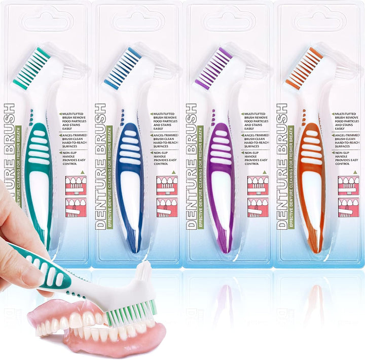 Premium Hygiene Denture Cleaning Brush Set, Multi-Layered Bristles & Ergonomic Rubber Handle, for Denture Care(Purple & Green)