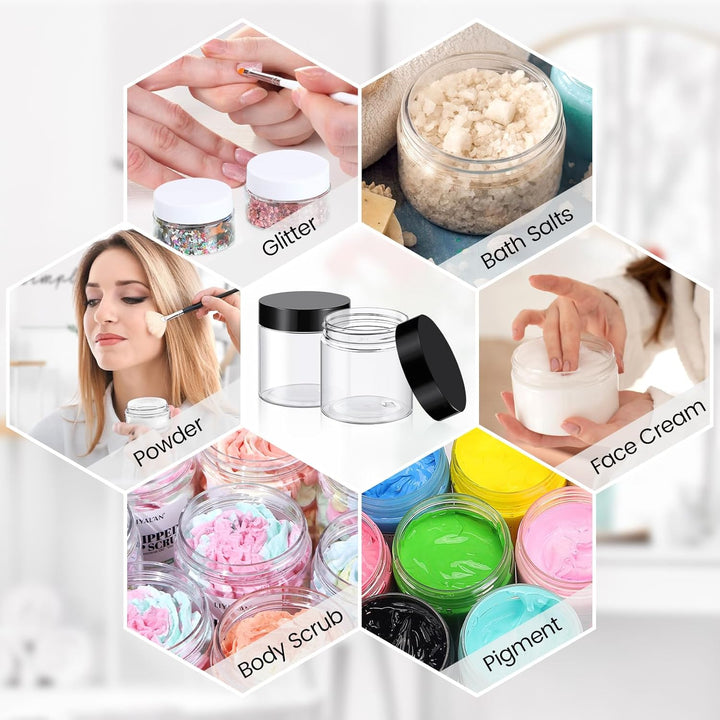 4 Oz Plastic Container Jars with Lids and Labels BPA Free, Empty round Clear Cosmetic Slime Jars for Lotion, Cream, Ointments, Body Butter, Makeup, Travel Storage (12 Pack)