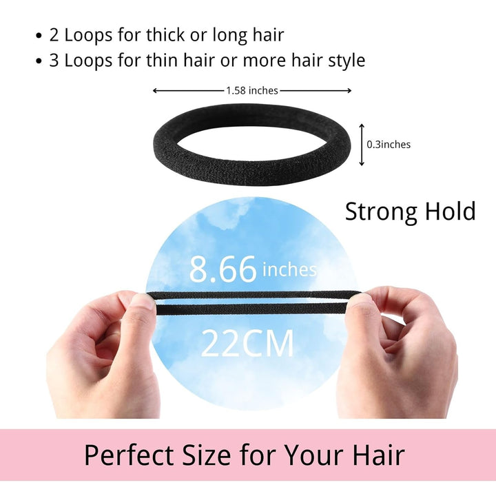 120PCS Black Hair Ties for Thick Hair – Seamless No Damage Elastic Ponytail Holders, Black Hair Band,Bulk Nylon Hair Elastics for Women