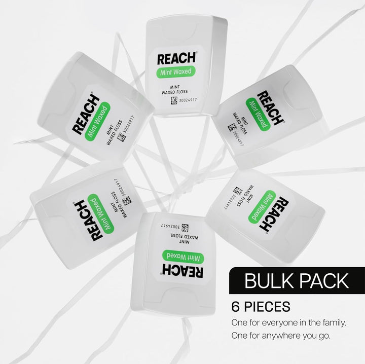 Waxed Dental Floss, Mint, Plaque Remover for Teeth, Shred Resistant, Floss Slides Smoothly, Easy to Use, Waxed, Deep Cleaning Teeth, Oral Care, PFAS Free, for Adults & Kids, 6 Pack, 55 Yd