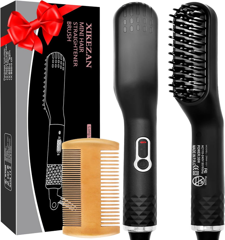 Beard Straightener W/Beard Oil & Balm & Guide E-Book,Upgraded 3 in 1 Hair Straightener Brush Beard Straightening Comb,Unique Stocking Stuffers Gifts for Men Him Dad Husband Birthday Christmas Gifts