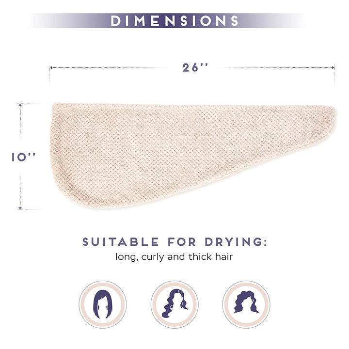 2 Pack Microfiber Hair Towel Wrap for Women, anti Frizz Quick Drying Hair Turban for All Hair Style, Absorbent and Lightweight (Beige)