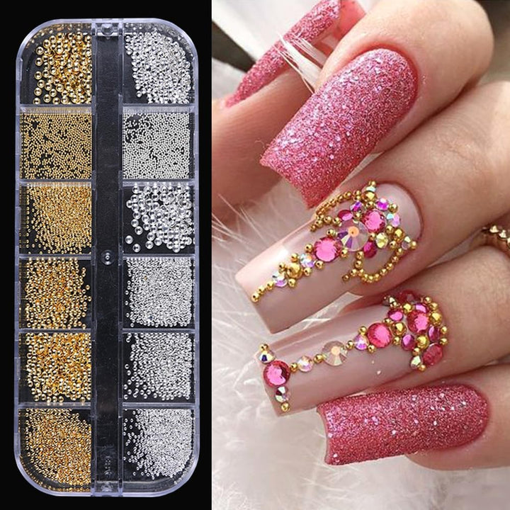 3D Mixed Sizes Nail Art Studs Gold Silver Mini Metal Caviar Nails Beads Ball Nail Rivets Jewelry for Women Girls Manicure Nails Supplies DIY Crafts Decorations