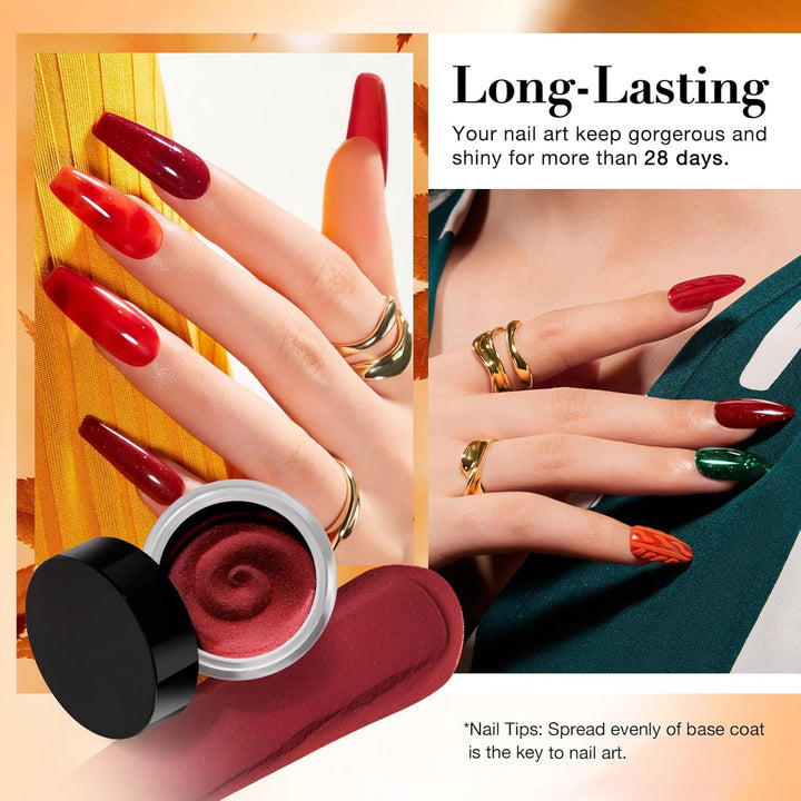 Fall Dip Powder Nail Set Yellow Orange Gold Red Shimmery Green Glitter 6 Colors Dipping Powder Starter Kit French Nail Art Manicure DIY Salon, No Need Nail Lamp Cured