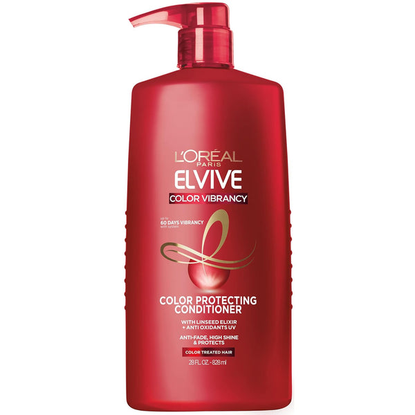 Elvive Color Vibrancy Protecting Conditioner, for Color Treated Hair, Conditioner with Linseed Elixir and Anti-Oxidants, for Anti-Fade, High Shine, and Color Protection, 28 Fl Oz