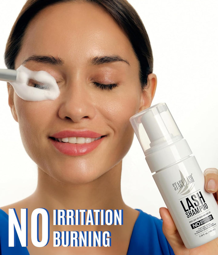 Eyelash Extension Shampoo + Brush / 1.69 Fl.Oz / 50Ml / Eyelid Foaming Cleanser/Wash for Extensions & Natural Lashes/Safe Makeup Remover/Supplies for Professional & Home Use