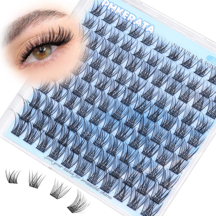 Natural Lash Clusters Wispy Eyelash Clusters 110Pcs Cluster Eyelash Extensions C Curl Individual Lashes 10-16MM Mix Length Natural Look Lashes Clusters with Thin Lash Band, Black