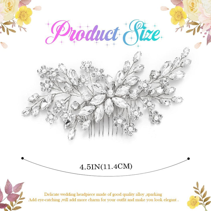 Crystal Bridal Hair Combs Rhinestones Hairpieces Flower Wedding Clips Accessories for Brides and Women Pack of 1(Silver)