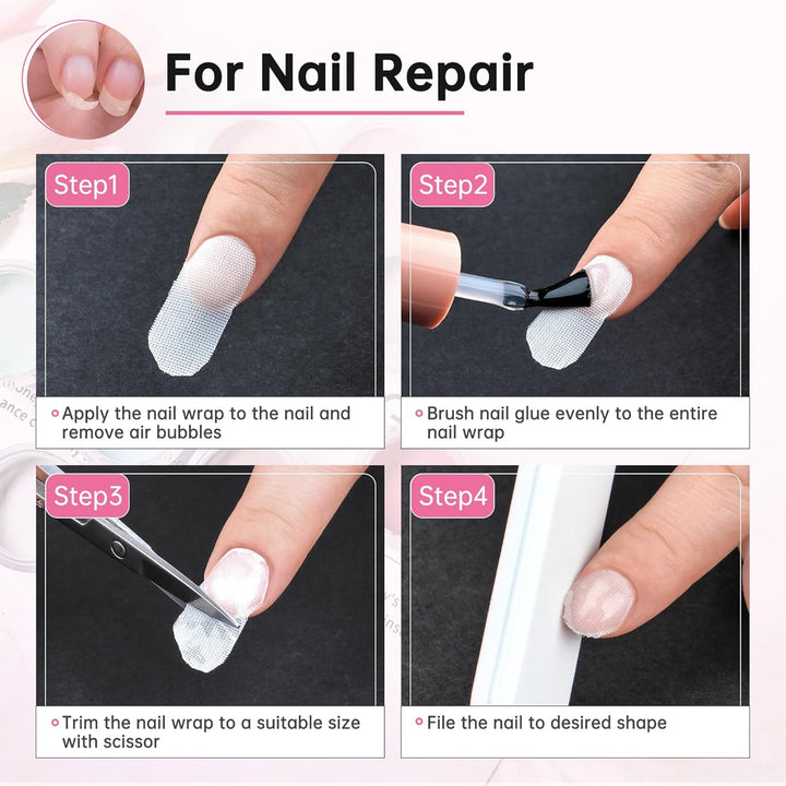 Silk Nail Wrap Instant Reinforce Repair Bandage Tape Protector Self Adhesive Easy Trimmerable for UV Gel Acrylic Nail Art Extension Fiberglass Professional Manicures Tool