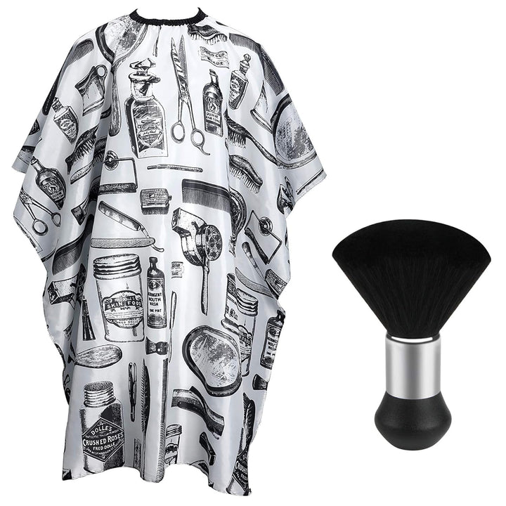 Professional Hair Cutting Cape with Neck Duster Brush, Salon Barber Cape, Hair Cutting Accessories (Black)