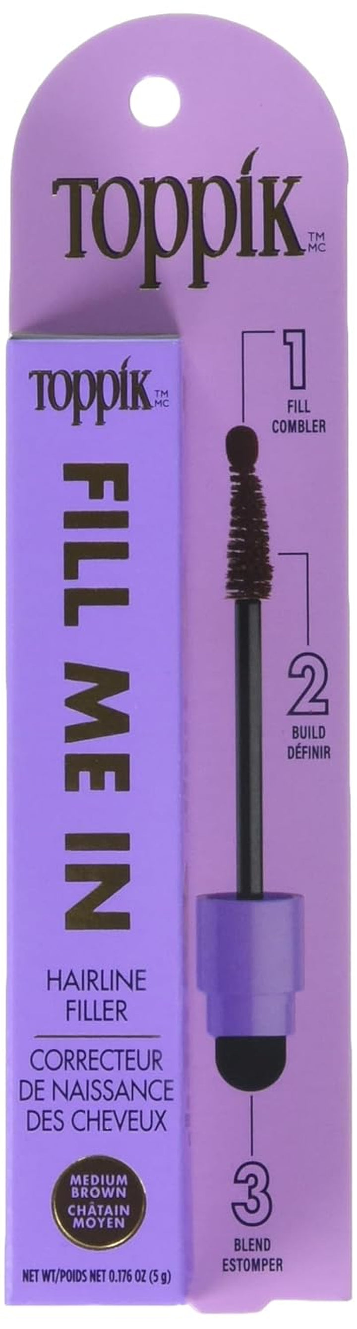 Fill Me in Hairline Filler, Hair Color Root Touchup, Hair Fibers Wand, Fills in Thinning Hairline, Hair Styling Product, 0.176 Oz (5 G) Medium Brow