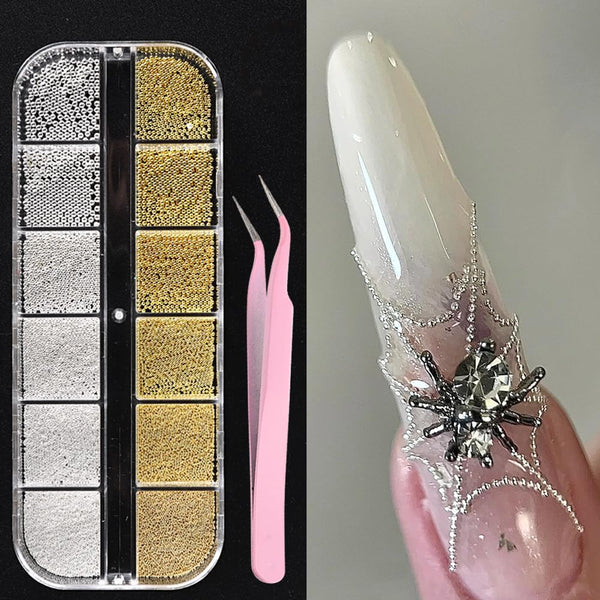 3D Mixed Sizes Nail Art Studs Gold Silver Mini Metal Caviar Nails Beads Ball Nail Rivets Jewelry for Women Girls Manicure Nails Supplies DIY Crafts Decorations