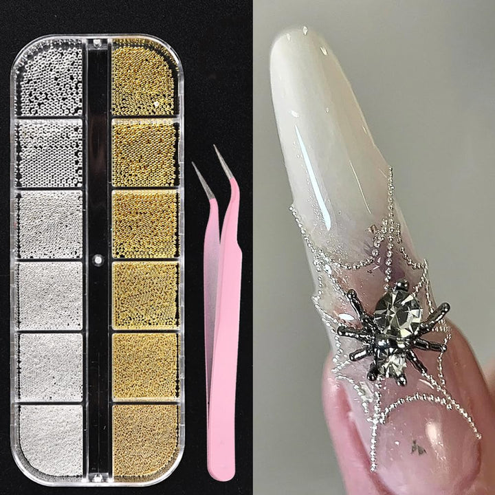 3D Mixed Sizes Nail Art Studs Gold Silver Mini Metal Caviar Nails Beads Ball Nail Rivets Jewelry for Women Girls Manicure Nails Supplies DIY Crafts Decorations
