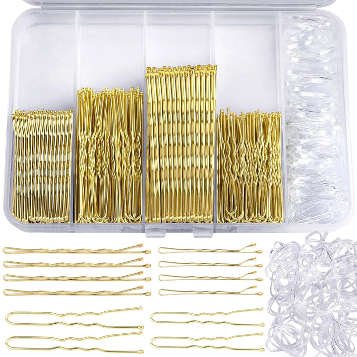 300Pcs Bobby Pins Hair Pins Kit, 100 Hair Pin for Women 100 Bobby Pins Brown and 100 Hair Bands, Hair Pins for Buns 2Inch 2.36Inch 2.75Inch