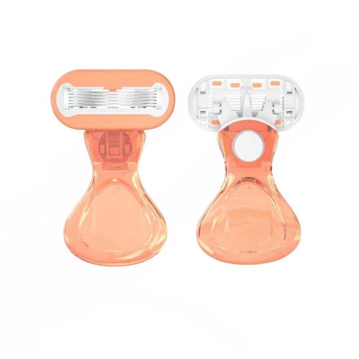 New Women'S Short Handle Razor with Five Blades, Can Remove Excess Body Hair from Arms, Legs, Underarms, Private Areas, Etc. Reusable, with Replaceable Razor Heads (Orange)