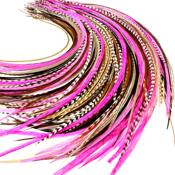 21 Natural Color Hair Extensions – 9”–14” Long – DIY Rooster Kit with 20 Micro-Link Beads – 100% Real Feathers – Eye-Catching Boho Style