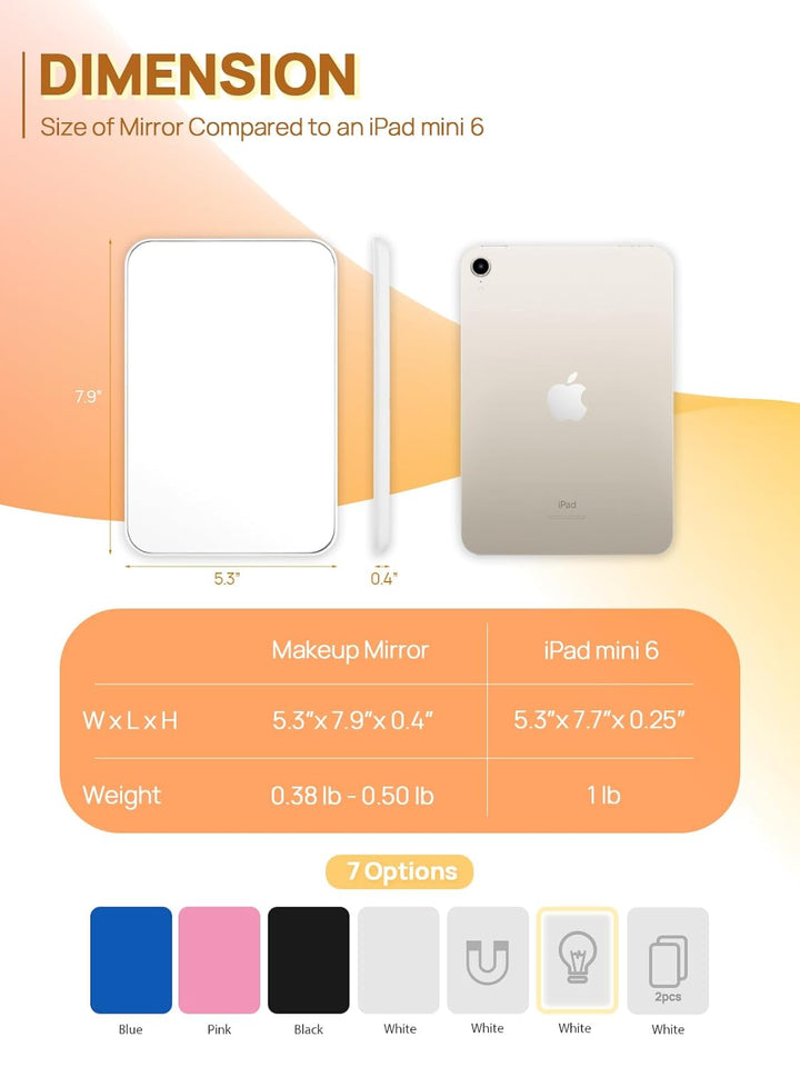 Desk Makeup Mirror, 8 X 5 Inches Table Mirror with Foldable Stand and Hanging Hole for Shaving and Travelling, White