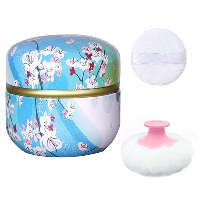 Body Powder Puff and Container for Dusting Powder, Women Powder Puff and Powder Case for Bath and Travel (Romantic Flowers)