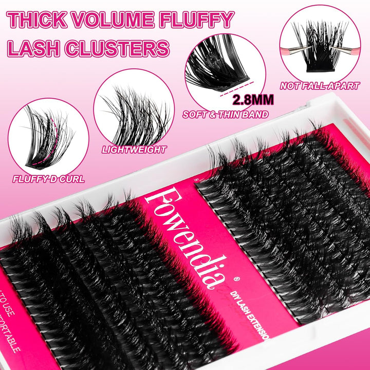 Lash Clusters Kit Fluff 80D 100D Individual Lashes D Curl Cluster Eyelash Extensions 10-18Mm DIY Lash Extension Kit Lash Bond and Seal Waterproof, Lash Applicator, Thick False Eyelashes Kit