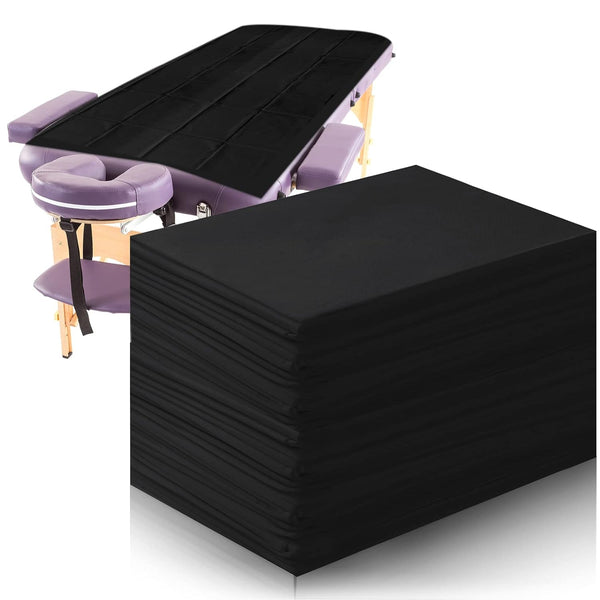 50 Pieces 31 X 70 Inches Disposable Bed Sheets Bed Cover Massage Table Sheet Non-Woven Fabric for Spa, Lash, Beauty Salon, Waxing, Hotels(Black)