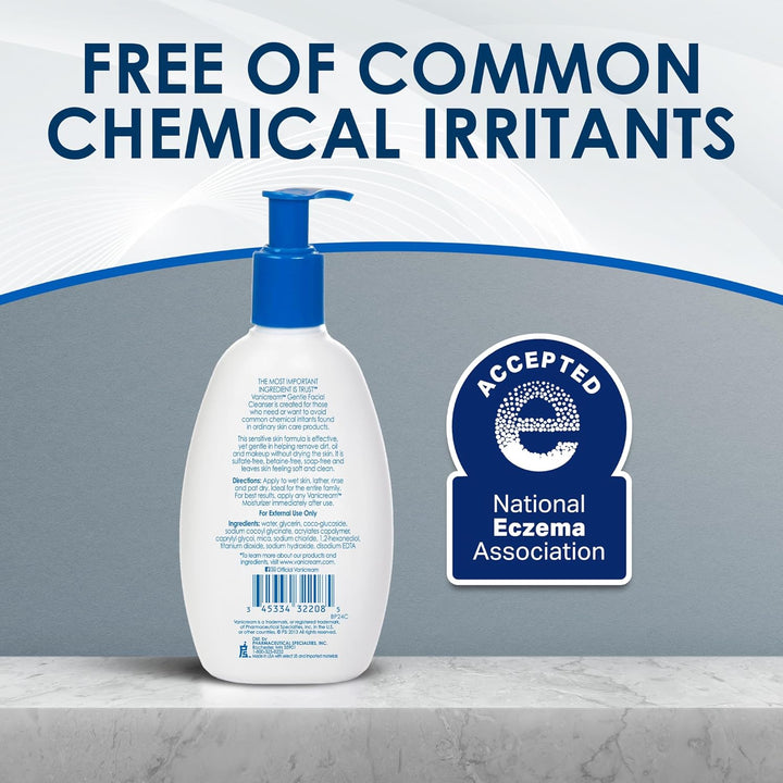 Gentle Facial Cleanser with Pump Dispenser - 8 Fl Oz - Formulated without Common Irritants for Those with Sensitive Skin