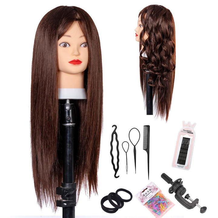 Mannequin Head with 80% Human Hair Straight 26"-28" Doll Head with Hair Cosmetology Mannequin Head Human Hair for Hairdresse (27#Yellow)