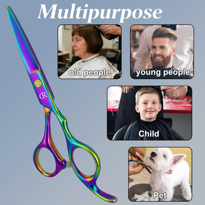 Professional Hair Cutting Shears,6 Inch Barber Hair Cutting Scissors Sharp Blades Hairdresser Haircut for Women/Men/Kids 420C Stainless Steel (Rainbow)