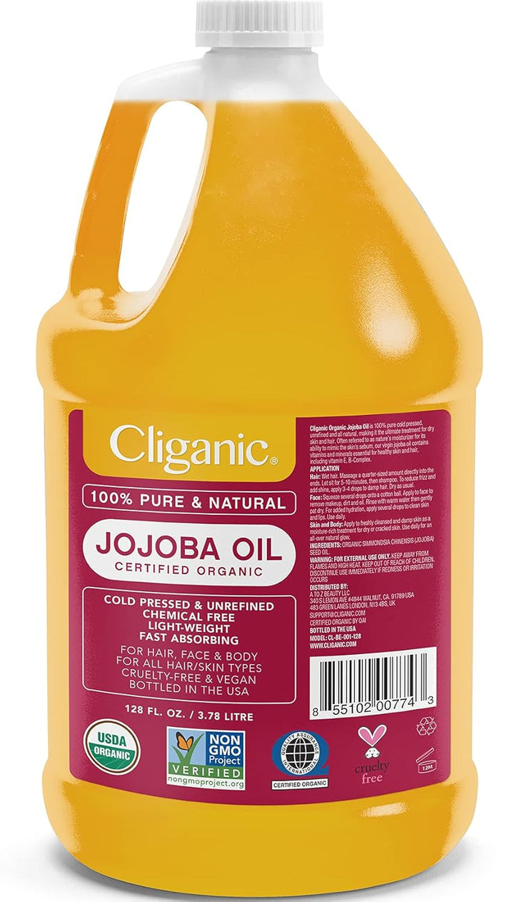 Organic Jojoba Oil, 100% Pure (4Oz) | Moisturizing for Face, Hair, Skin & Nails | Natural Cold Pressed Hexane Free | Base Carrier Oil