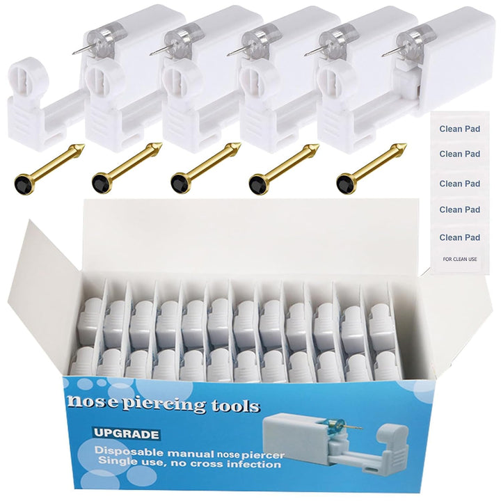 Nose Piercing Gun Kit - 72Pcs Self Nose Piercing Kit Unit Disposable Nose Piercing Gun Including 24Pcs Nose Piercing Gun with 24Pcs Built-In Nose Studs and 24Pcs Clean Tools for Nose Cartilage