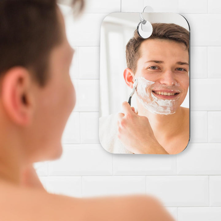 Fogless Shower Mirror for Shaving – Anti-Fog Acrylic Mirror with Razor Holder, No-Drill Wall Mount, Flat Design for Steam Showers, Medium 6X8In