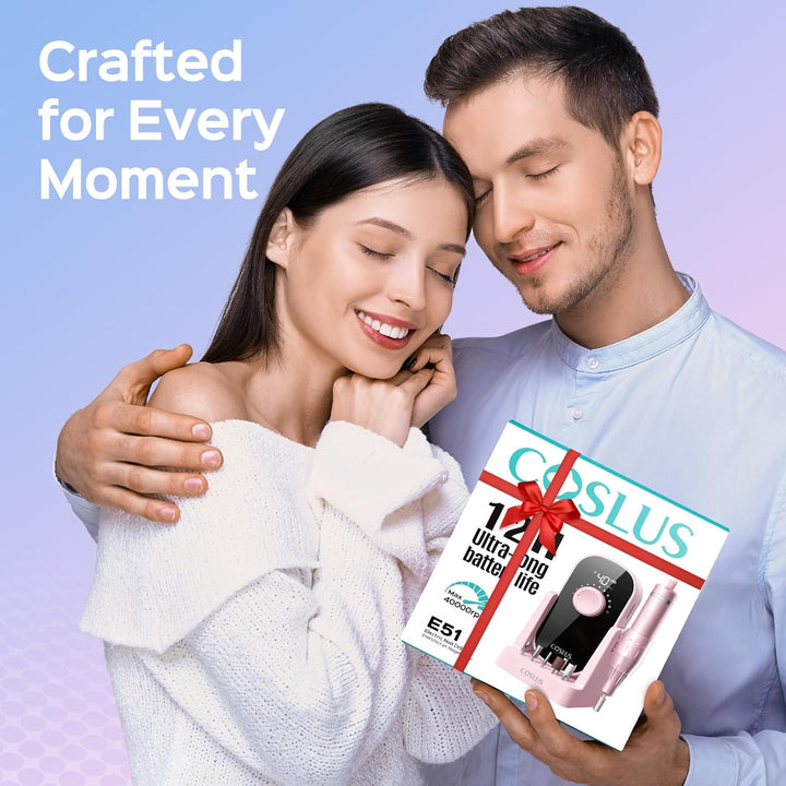 Professional Rechargeable Electric Nail Drill 40000 RPM, Portable Nail File with Storage Stand for Acrylic Gel Polishing Removing - Easy to Use for Women, Manicure at Home DIY or Salon, Pink