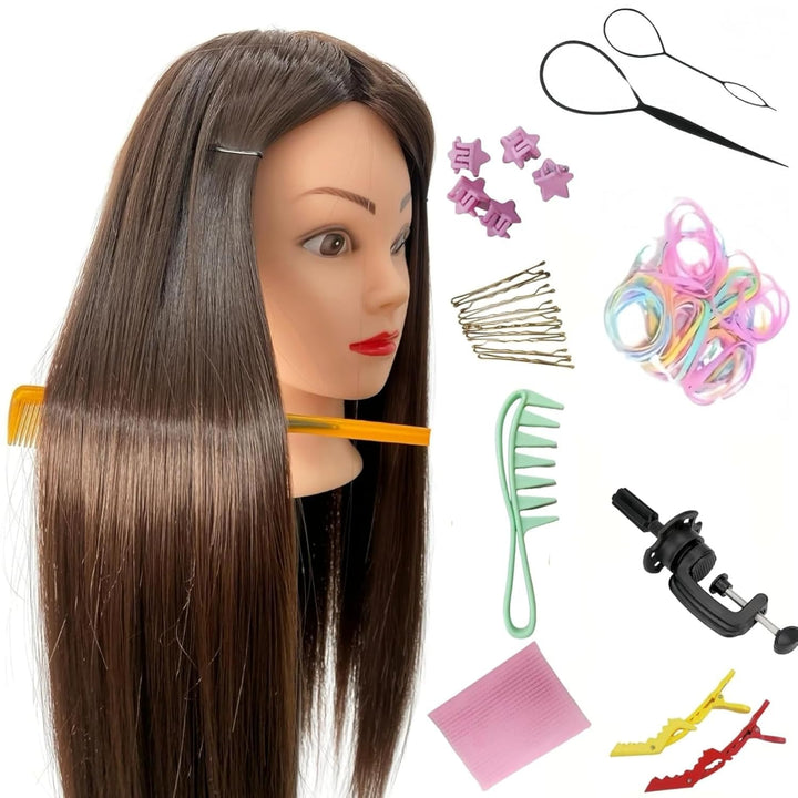 26"-28" Light Auburn Hair Mannequin Head Practicing Braiding, Cosmetology Mannequin Head with Hair for Styling, Training Head for Group Practice Braids Skills and Have Fun