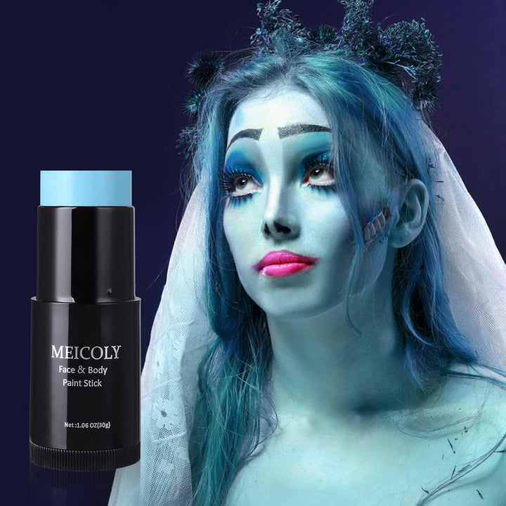 Light Blue Face Body Paint Stick(1.06 Oz),Baby Blue Face Paint Sadness,Sweatproof Waterproof Pale Blue Body Paint for Corpse Bride Halloween SFX Avatar Sally Makeup,Eye Black Stick