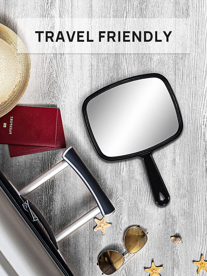 9.3" L X 6.6" W Hand Mirror, All Black Handheld Mirror with Handle