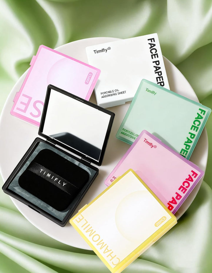 Oil Blotting Paper - 300 Sheets W/Mirror, Puff & Refills, Absorbs Excess Face Oil, Controls Shine, Gentle for Makeup Use