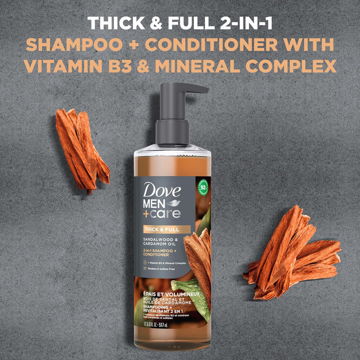 2-In-1 Shampoo + Conditioner Sandalwood & Cardamom Oil for Thick & Full Hair, + Vitamin B3 & Mineral Complex, 17.5 Oz