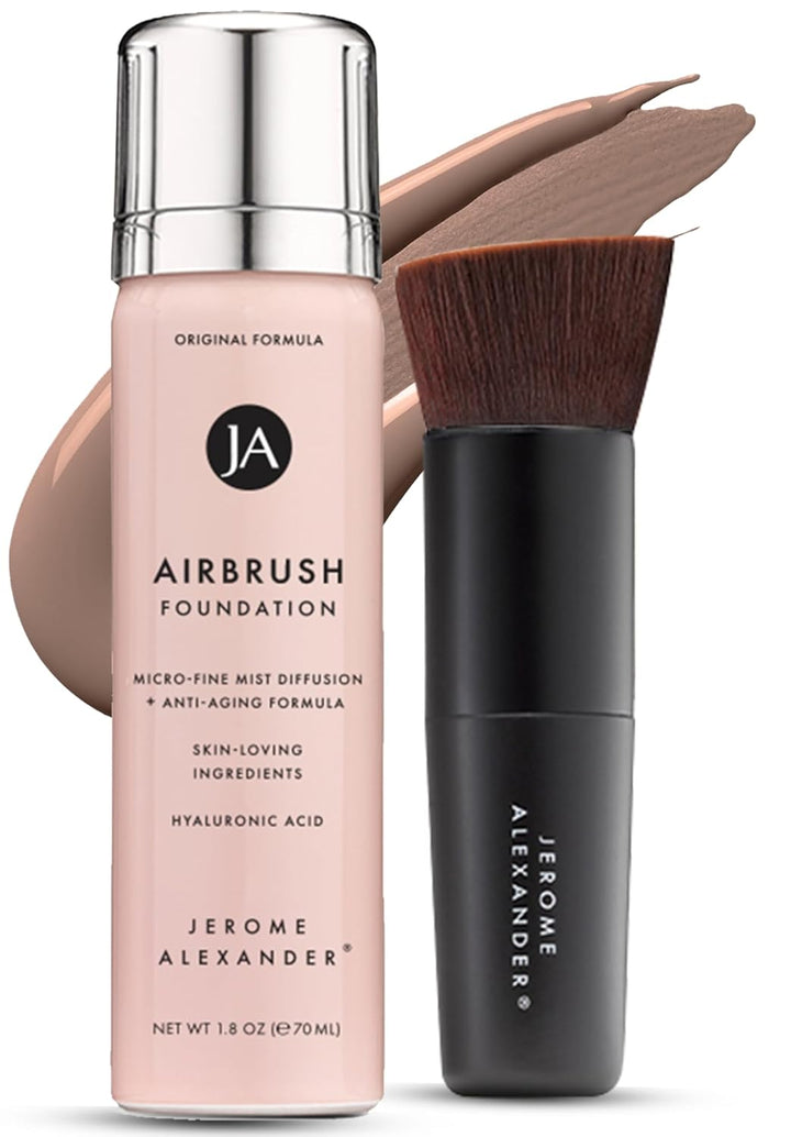 Magicminerals Airbrush Foundation – 2 Piece Set with Airbrush Foundation and Kabuki Brush - Spray Makeup with Anti-Aging Ingredients for Smooth Radiant Skin - Light Medium