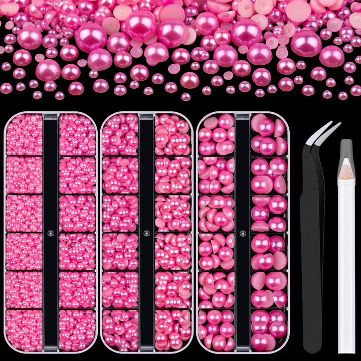 Nail Art Flat Back Half round Pearl Kits 3, Mixed Sizes 6000 Pcs White Small Pearls for Nails with Picking Tools for Graduation Cap Decorations Home DIY Body Face Craft Salon Use