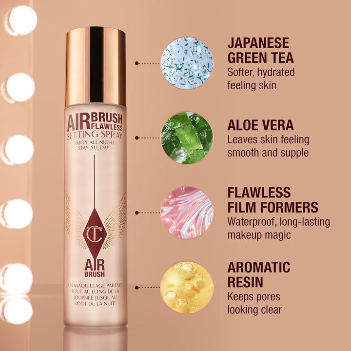 Charlotte Tilbury Airbrush Flawless Setting Spray - Ultra-Fine Hydrating Mist to Prime & Set Face Makeup for up to 16Hr - Soothes, Blurs Pores & Calms Skin