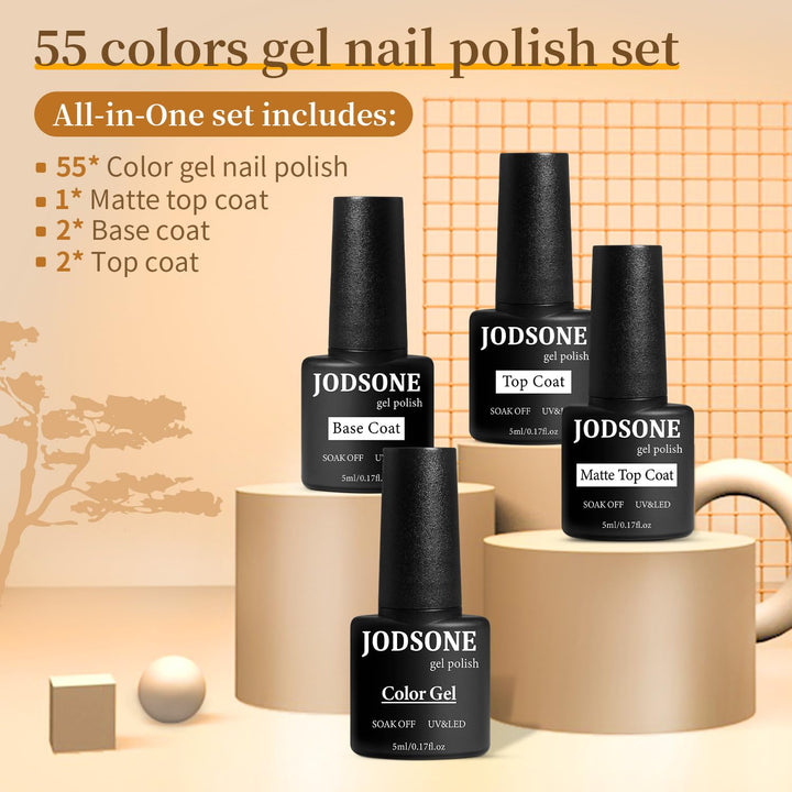 60 PCS Gel Nail Polish Set with 5 Bottles of Base and Glossy Matte Top Coat Soak off Gel Nail Set Suitable for All Seasons Gifts