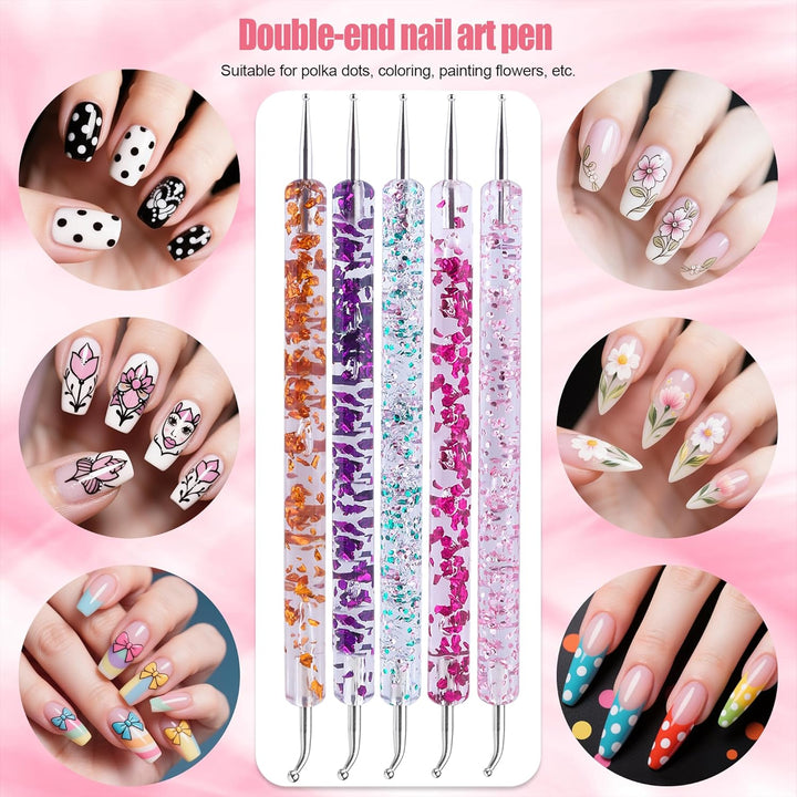 Nail Dotting Tools 32PCS Double-Ended Nail Art Brushes Kit Nail Art Gel Polish Liner Brushes Design Pen for Nail Drawing and Nail Paint Brushes Small Detail Brushes